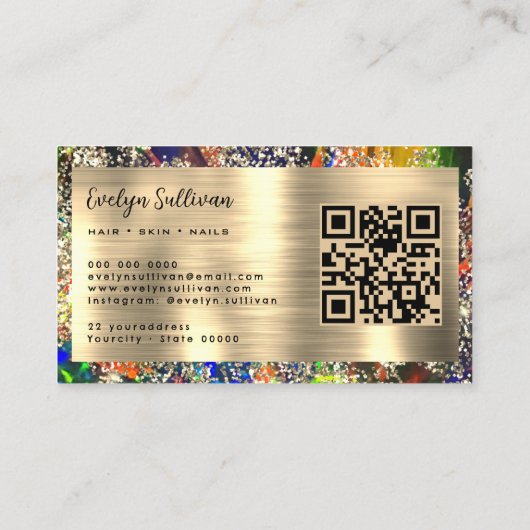 Gold Glitzer farbenfrohe Black Opal Visitenkarte (Rückseite)
