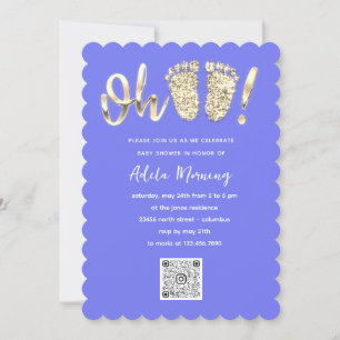 Gold Glitzer Feet Baby Girl QR CODE Blue Baby Einladung