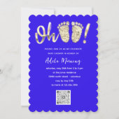 Gold Glitzer Feet Baby Girl QR CODE Royal Blue Einladung (Vorderseite)