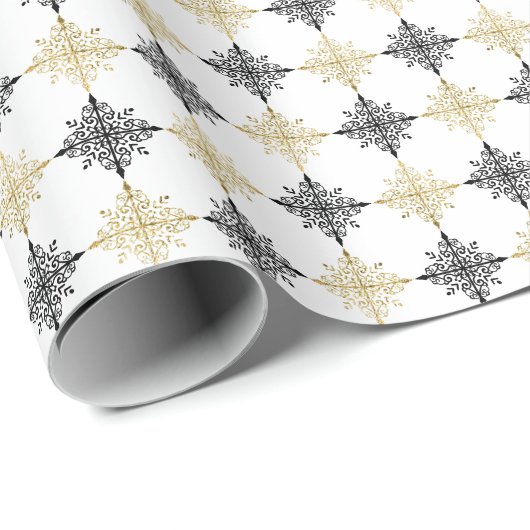 Gold Glitzer Festliche Weihnachten Schneeflocken M Geschenkpapier (Rolleneckpunkt)