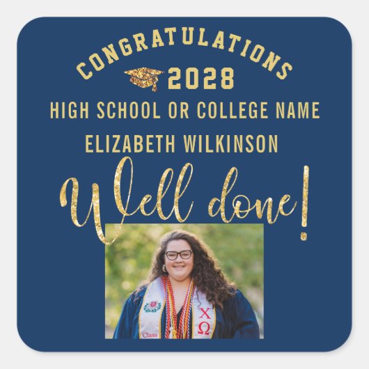 Gold Glitzer Fett Foto Abschluss Quadratischer Aufkleber (Vorderseite)