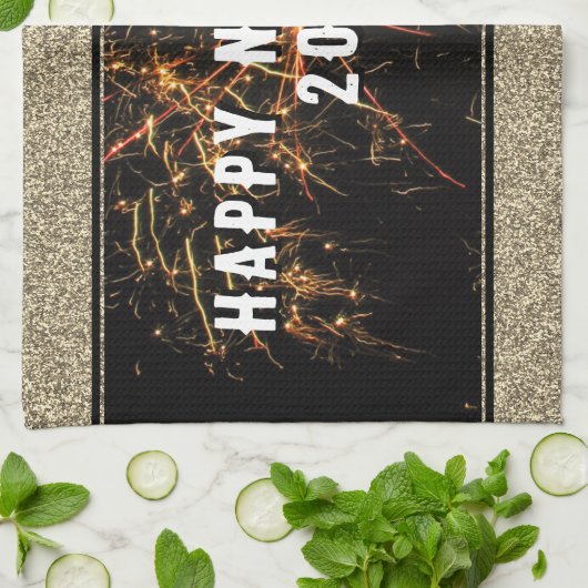 Gold Glitzer Feuerwerke Frohes Neues Jahr 2023 Geschirrtuch (Gefaltet)