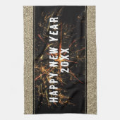 Gold Glitzer Feuerwerke Frohes Neues Jahr 2023 Geschirrtuch (Vertikal)