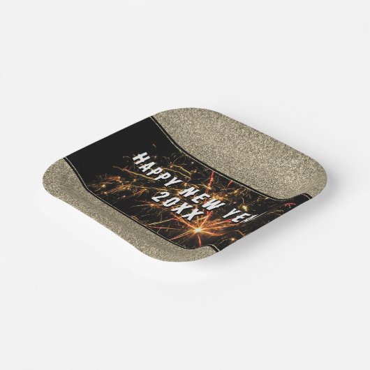 Gold Glitzer Feuerwerke Frohes neues Jahr 2023 Par Pappteller (Gewinkelt)