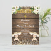 Gold Glitzer Fiesta Boy Twin Taufe Weihnachten Einladung (Stehend Vorderseite)