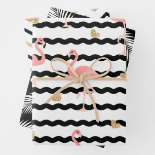 Gold Glitzer Flamingo Muster Geschenkpapier Set