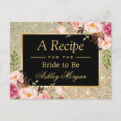 Gold Glitzer Floral | Brautparty-Rezept-Karte Postkarte (Vorderseite)
