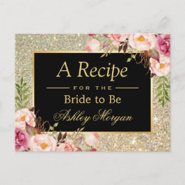 Gold Glitzer Floral | Brautparty-Rezept-Karte Postkarte
