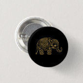 Gold Glitzer Floral Paisley Elephant Illustration Button (Vorne & Hinten)