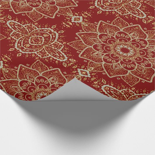 Gold Glitzer Floral Paisley Mandala Muster Geschenkpapier (Ecke)
