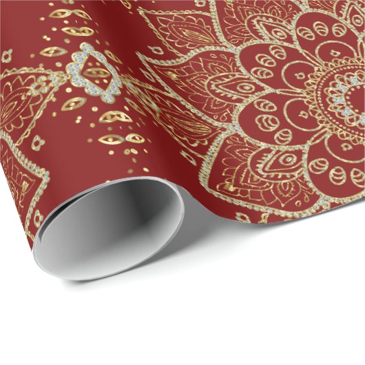 Gold Glitzer Floral Paisley Mandala Muster Geschenkpapier (Rolleneckpunkt)