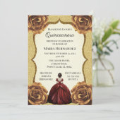 Gold Glitzer Floral Quinceanera Geburtstag Einladung (Stehend Vorderseite)