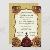 Gold Glitzer Floral Quinceanera Geburtstag Einladung (Vorne/Hinten)