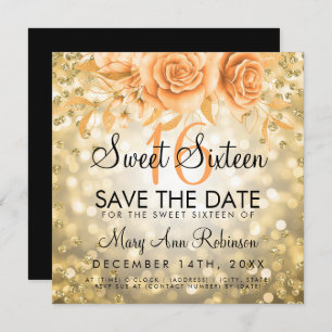 Gold Glitzer Floral Sweet 16 Einladung