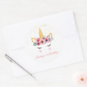 Gold Glitzer | Floral Unicorn Horn Birthday Baby Runder Aufkleber (Umschlag)