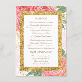 Gold Glitzer Floral Wedding Information Guest Card Begleitkarte