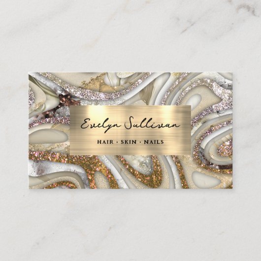 Gold Glitzer Fluid Marble Business Card Visitenkarte (Vorderseite)