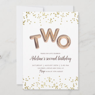 Gold Glitzer Foil Balloon 2. Geburtstagskarte Einladung