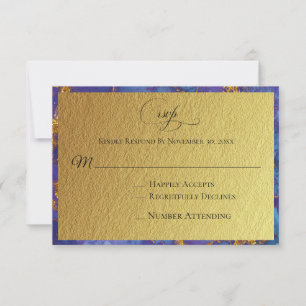 *~* Gold Glitzer Foil Blue Abstrakt - Hochzeitsram RSVP Karte
