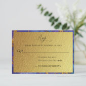 *~* Gold Glitzer Foil Blue Abstrakt Wedding RSVP (Stehend Vorderseite)