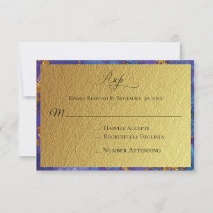 *~* Gold Glitzer Foil Blue Abstrakt Wedding RSVP Karte