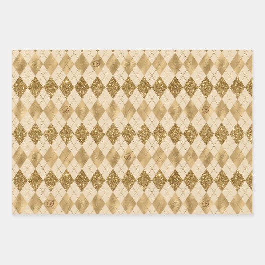 Gold Glitzer Foil Muster Mit Monogramm Weihnachten Geschenkpapier Set (Vorderseite 3)