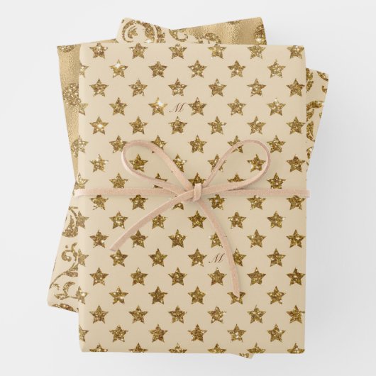 Gold Glitzer Foil Muster Mit Monogramm Weihnachten Geschenkpapier Set (Beispiel)