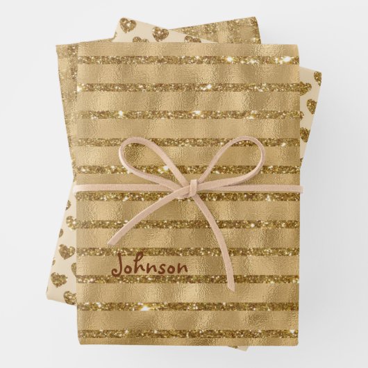 Gold Glitzer Foil Muster Mit Monogramm Weihnachten Geschenkpapier Set (Beispiel)