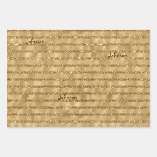 Gold Glitzer Foil Muster Mit Monogramm Weihnachten Geschenkpapier Set (Vorderseite)