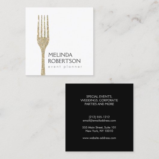 Gold Glitzer Fork Eventplaner Quadratische Visitenkarte (Vorne/Hinten)