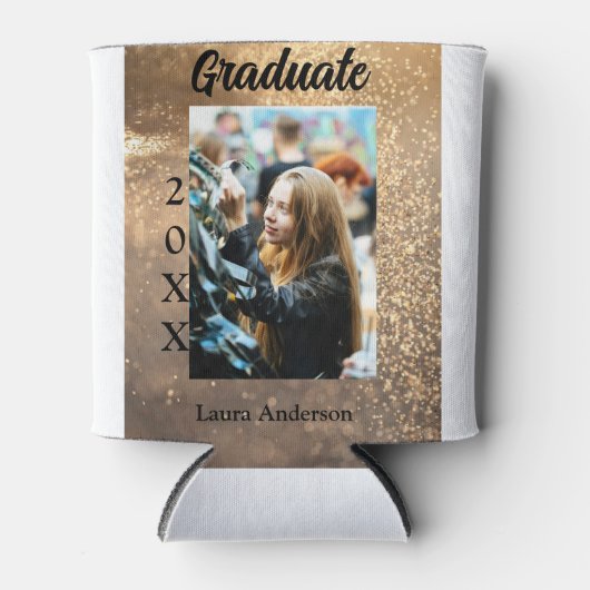 Gold Glitzer Foto Abschluss Namensklasse Dosenkühler (Vorderseite)