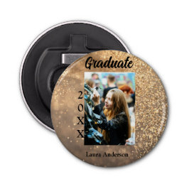 Gold Glitzer Foto Abschluss Namensklasse Flaschenöffner