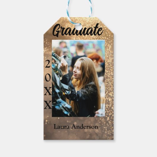 Gold Glitzer Foto Abschluss Namensklasse Geschenkanhänger (Vorderseite)