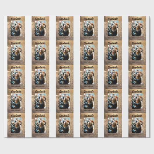 Gold Glitzer Foto Abschluss Namensklasse Geschenkpapier (Flach)