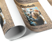 Gold Glitzer Foto Abschluss Namensklasse Geschenkpapier (Rolleneckpunkt)