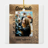 Gold Glitzer Foto Abschluss Namensklasse Keramikornament (Rückseite)