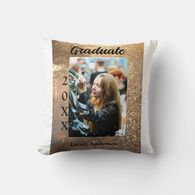 Gold Glitzer Foto Abschluss Namensklasse Kissen (Vorderseite)