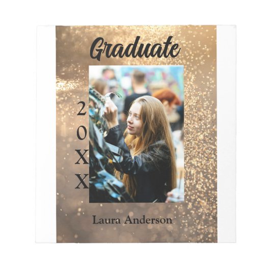 Gold Glitzer Foto Abschluss Namensklasse Notizblock (Vorderseite)