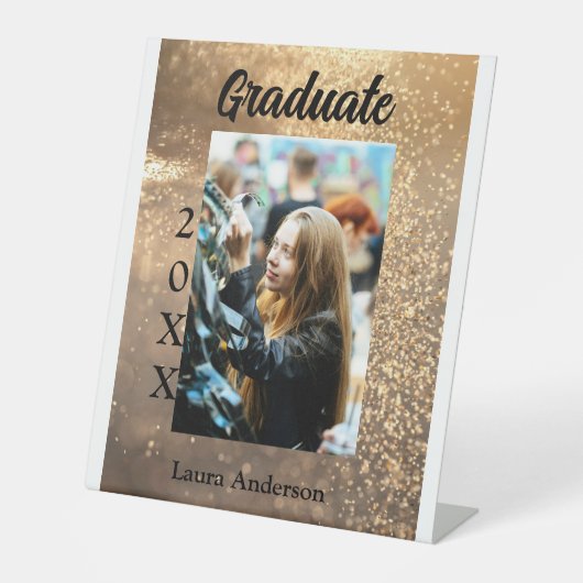Gold Glitzer Foto Abschluss Namensklasse Sockelschild (Vorderseite)