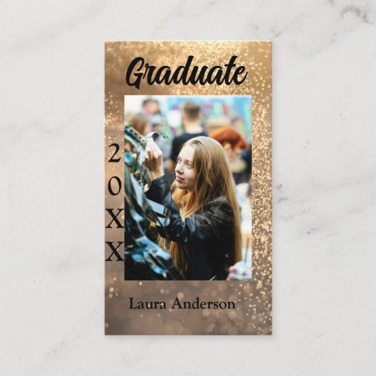 Gold Glitzer Foto Abschluss Namensklasse Visitenkarte (Vorderseite)