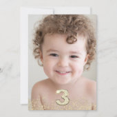 Gold Glitzer & Foto Boys 3. Geburtstag Party Einladung (Vorderseite)