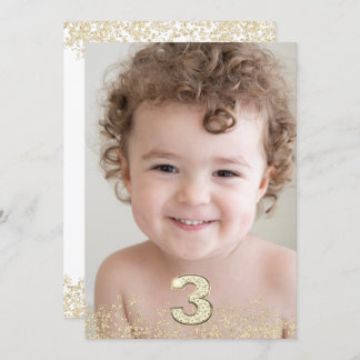 Gold Glitzer & Foto Boys 3. Geburtstag Party Einladung