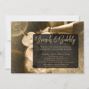 Gold Glitzer Foto Brunch & Bubble Handschrift Einladung