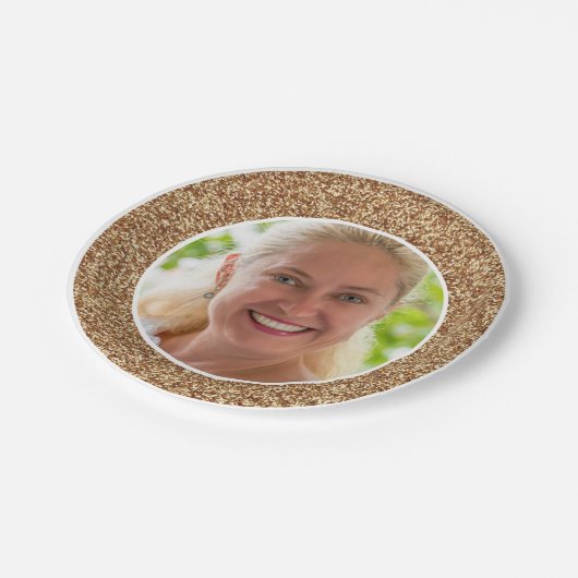 Gold Glitzer Foto Geburtstag Pappteller (Schrägansicht)