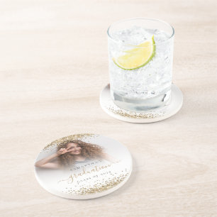 Gold Glitzer Foto Name Abschluss 2024 Getränkeuntersetzer