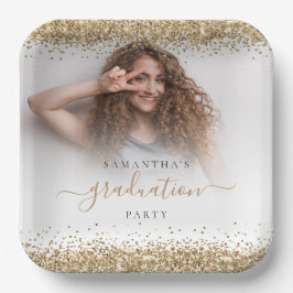 Gold Glitzer Foto Name Abschluss 2024 Party Pape Pappteller
