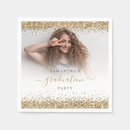 Gold Glitzer Foto Name Abschluss 2024 Party Serviette (Vorderseite)