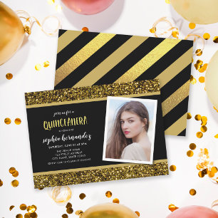 Gold Glitzer Foto Quinceanera Einladung