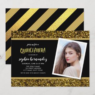 Gold Glitzer Foto Quinceanera Einladung
