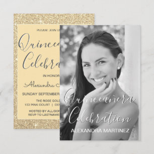 Gold Glitzer Foto - Quinceanera Feier Einladung